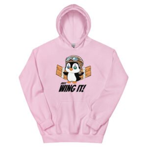 Just Wing It Hoodie, Black Text fun and cute penguin